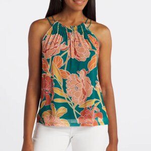 Les Serein Dallyn Halter Knit Tank Turquoise Floral Tropical XL